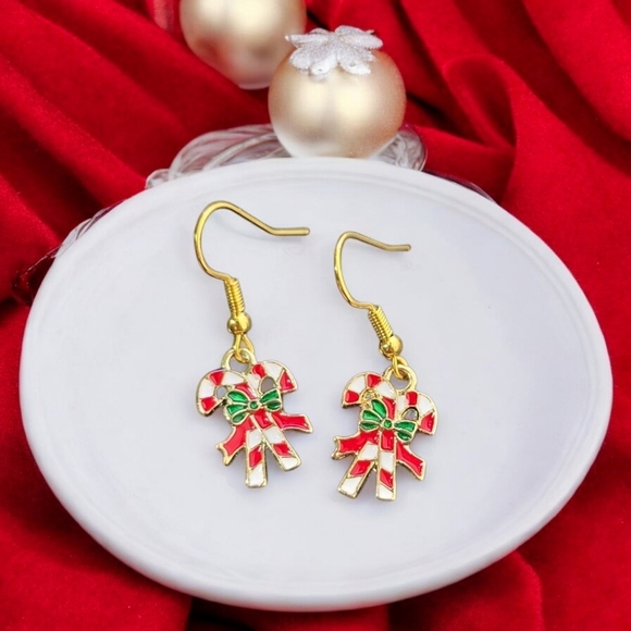 Candy Cane Holiday Festive Dangle Earrings - Picture 1 of 2